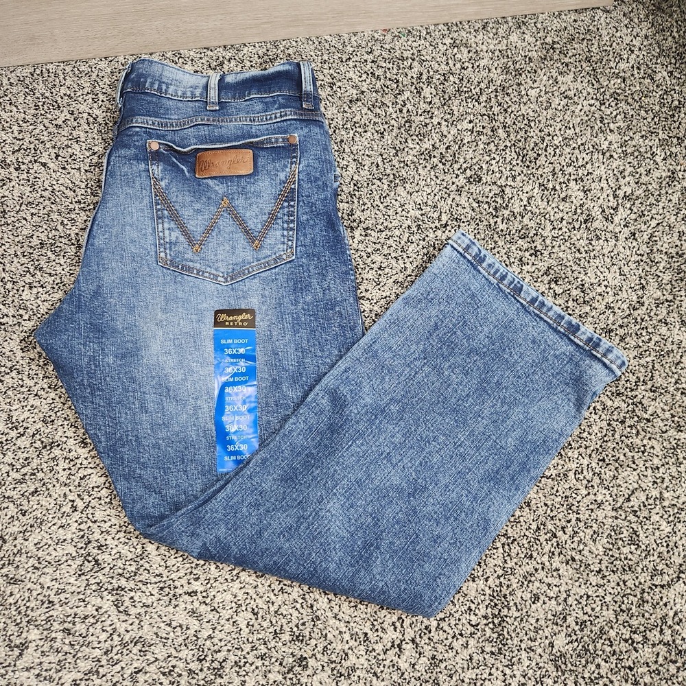 wrangler retro mens 36x30 slim bootcut jeans Faded Front Western Cowboy Workwear